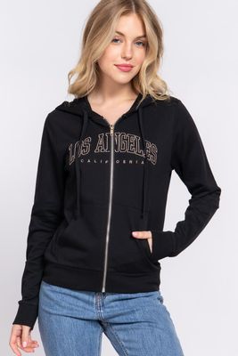 Active USA - Long Slv Embroidery Hoodie French Terry Jacket - J13571