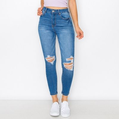 Wax Jean - High-Rise Knee Destructed Skinny W/ 3D Whiskers - 90297