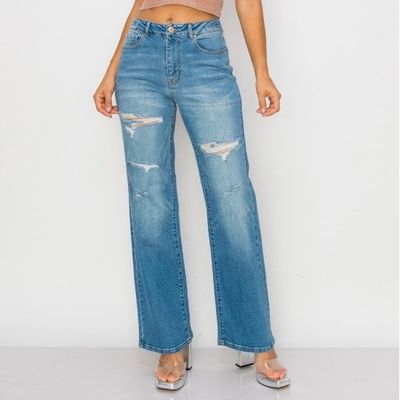 Wax Jean - Destructed Loose Straight Jean - 90259