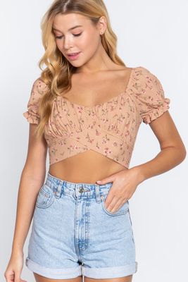 Active USA - Short Slv Print Crop Woven Top - T13004