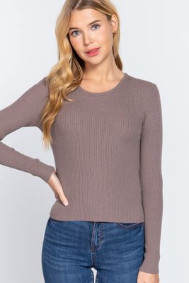  Active USA LONG SLEEVE CREW NECK fitted Rib Sweater top  - SW12227