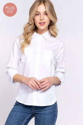 Active USA - (Plus) 3/4 Roll Up Slv Stretch Shirt - T73463