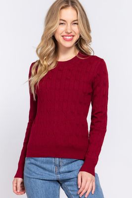 Active USA - Women&#39;s Long Sleeve Cable Sweater - SW13722