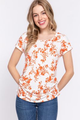 Active USA - Women’s Side Pleats Print Rib Knit Tp  - T13523