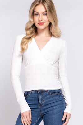 Long Sleeve Front Surplice Knit Top - T13655