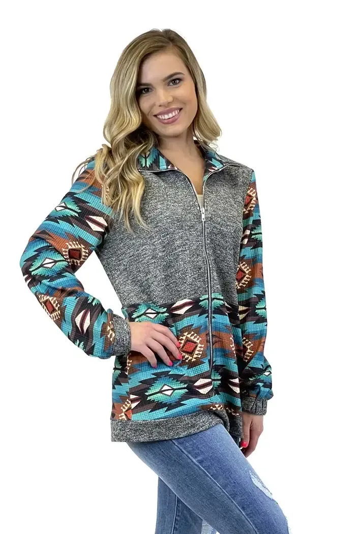 Women’s Zip Up Aztec Print Jacket - T1042