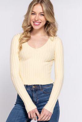 Long Sleeve V-neck Sweater Rib Top - SW13556