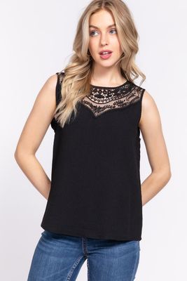 Active USA - Women&#39;s Sleeveless Lace Patch Woven Top - T13508