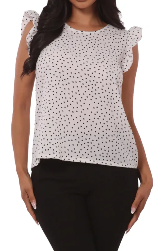  WOMENS TOP WHITH RUFFLE ARMHOLE DETAIL-T7388