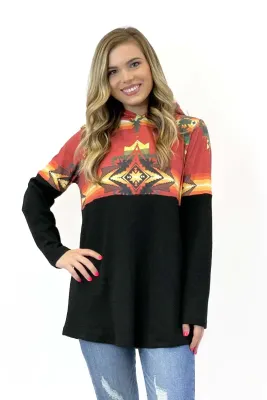 Women&#39;s Half Print Aztec Hoodie - T1055