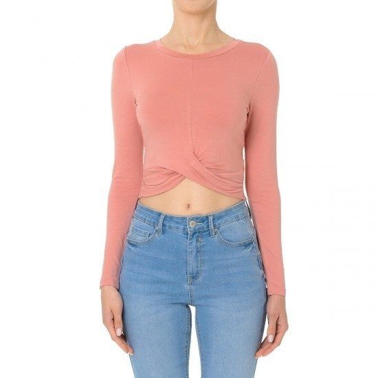 Women&#39;s Ls Front Twist Top - 71646, Color: PINK, Size: S