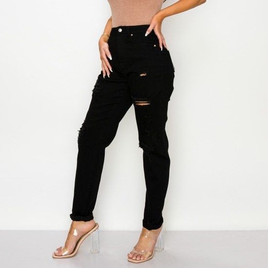 WOMEN&#39;S MOM WAX JEANS 90254, Color: BLACK, Size: 1