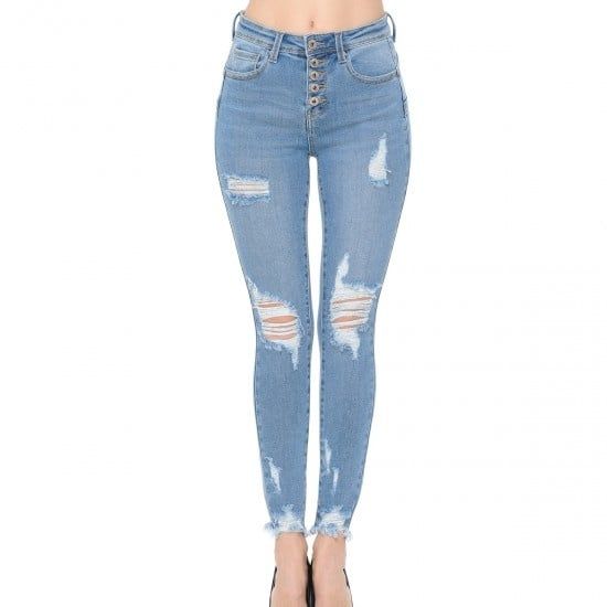 Wax Jean - Authentic Denim Exposed Button Skinny Jean - 90204, Color: LIGHT, Size: 1