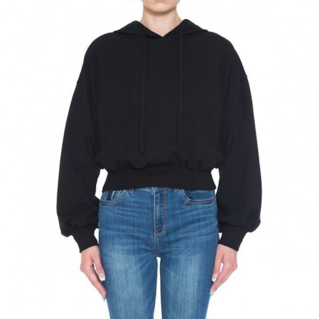 Women&#39;s Fleece Crop Hoodie -72869, Color: BLACK, Size: S
