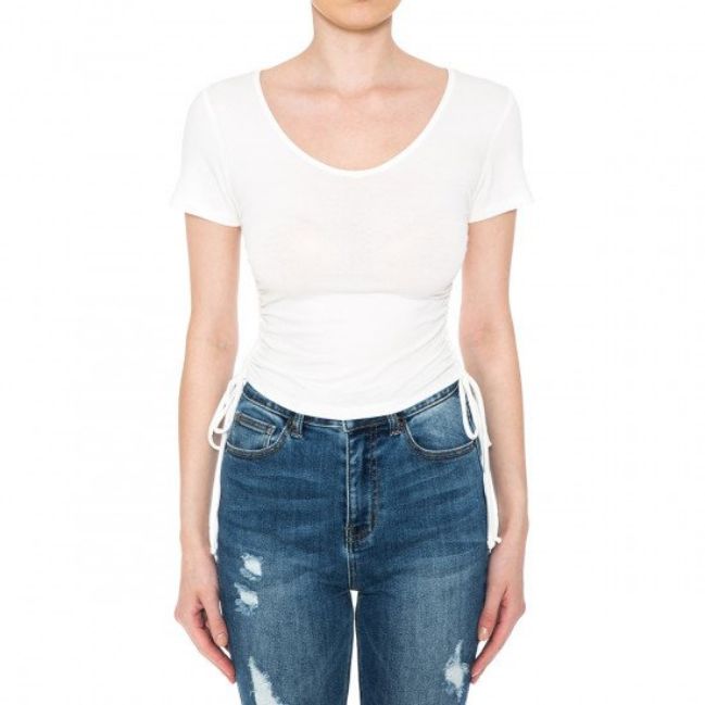 Ambiance - Women&#39;s Ruch Side Crop Top - 73434, Color: WHITE, Size: S