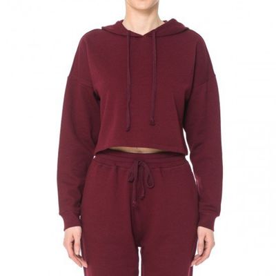 Women&#39;s Fleece Crop Hoodie -71748, Color: Burgundy, Size: S