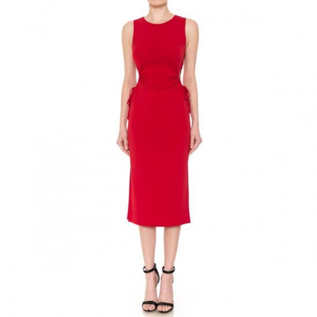 Women Ambiance Crew Neck Midi Dress - 73243, Color: Red, Size: S