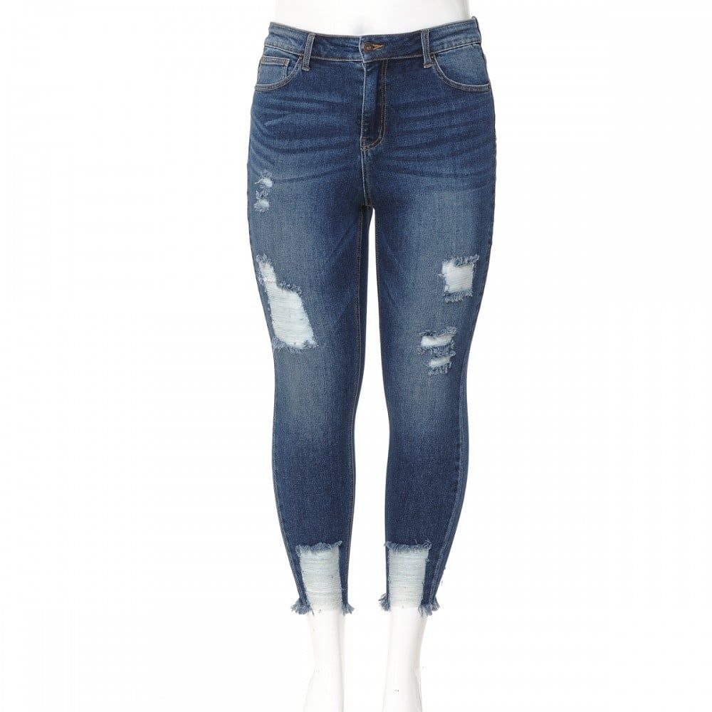 Wax Jeans - Womens Plus Size Distressed Jeans - 90188XL, Color: DARK, Size: 14