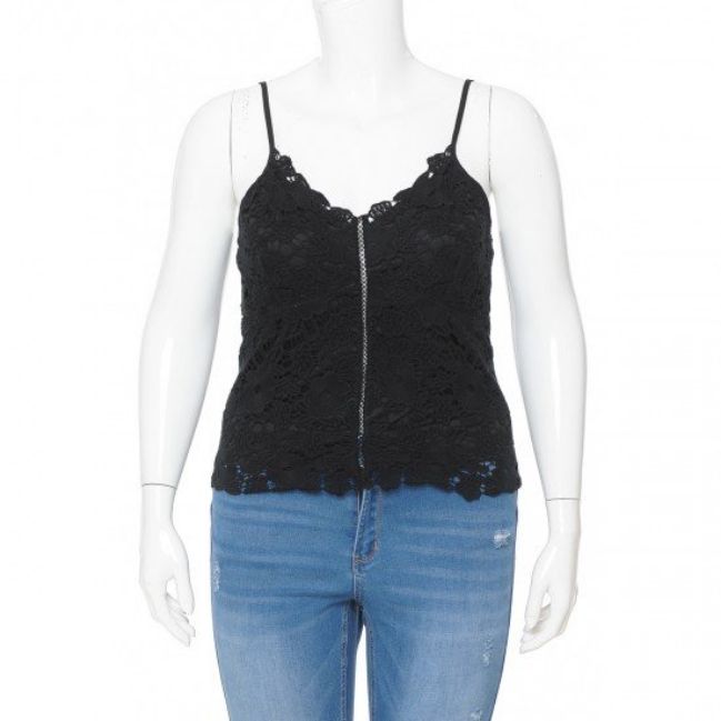 Womans Lace Tank Top - 65942XL, Color: BLACK, Size: 1X