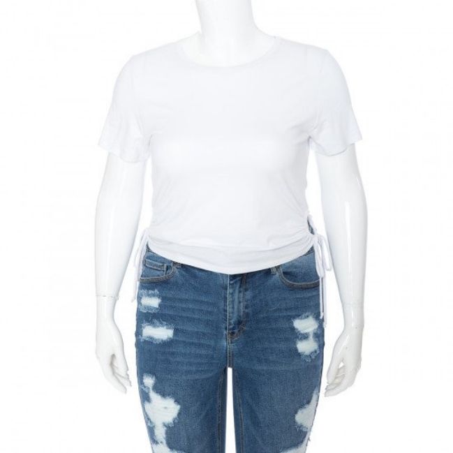 Ambiance - Women&#39;s Key Ruch Side Crop Top - 73299XL, Color: WHITE, Size: 1X