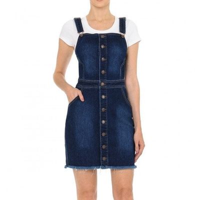 WAX JEANS Women Overall Ripped Skirt 90171, Color: DARK, Size: S