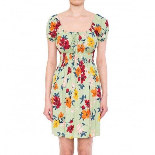Ambiance Women Mini Print Dress - 73105-1, Color: GREEN, Size: S