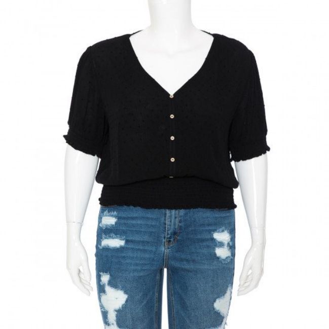 Ambiance - Women&#39;s Swiss Dot Crop Top - 72471XL, Color: BLACK, Size: 1X