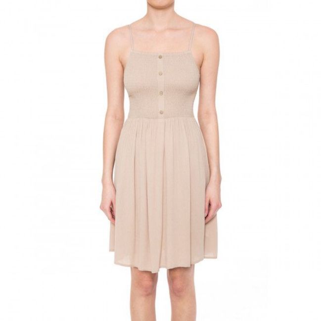 Women Ambiance Square Neck Button Dress -73610 , Color: SAND, Size: S