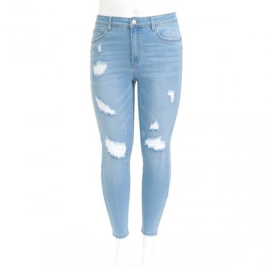 WOMEN HIGH WAIST ANKLE JEANS 90240XL, Color: LIGHT, Size: 14