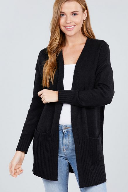 Active USA - Open Front Sweater Cardigan - SW10751, Color: BLACK, Size: S