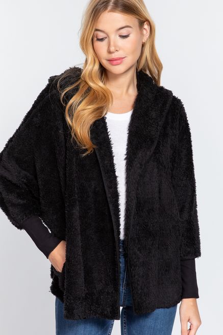 ACTIVE USA-HOODIE OVERSIZED FAUX OPEN JACKET -J13362, Color: BLACK, Size: S