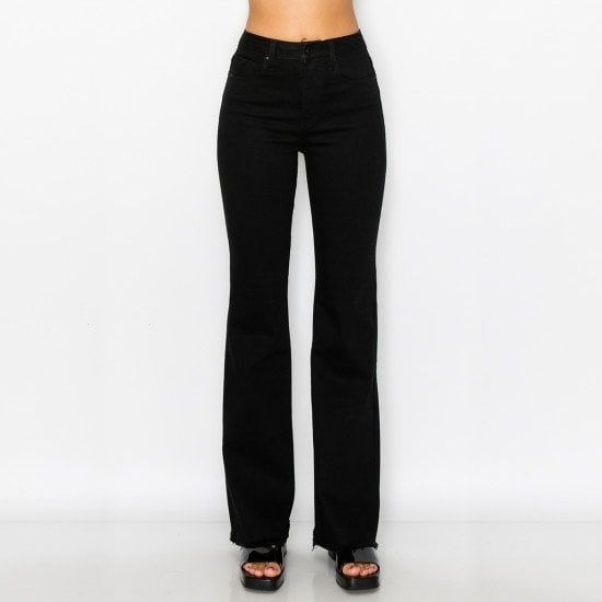 Wax Jean - Fray Hem Flare Jean - 90262, Color: BLACK, Size: 1