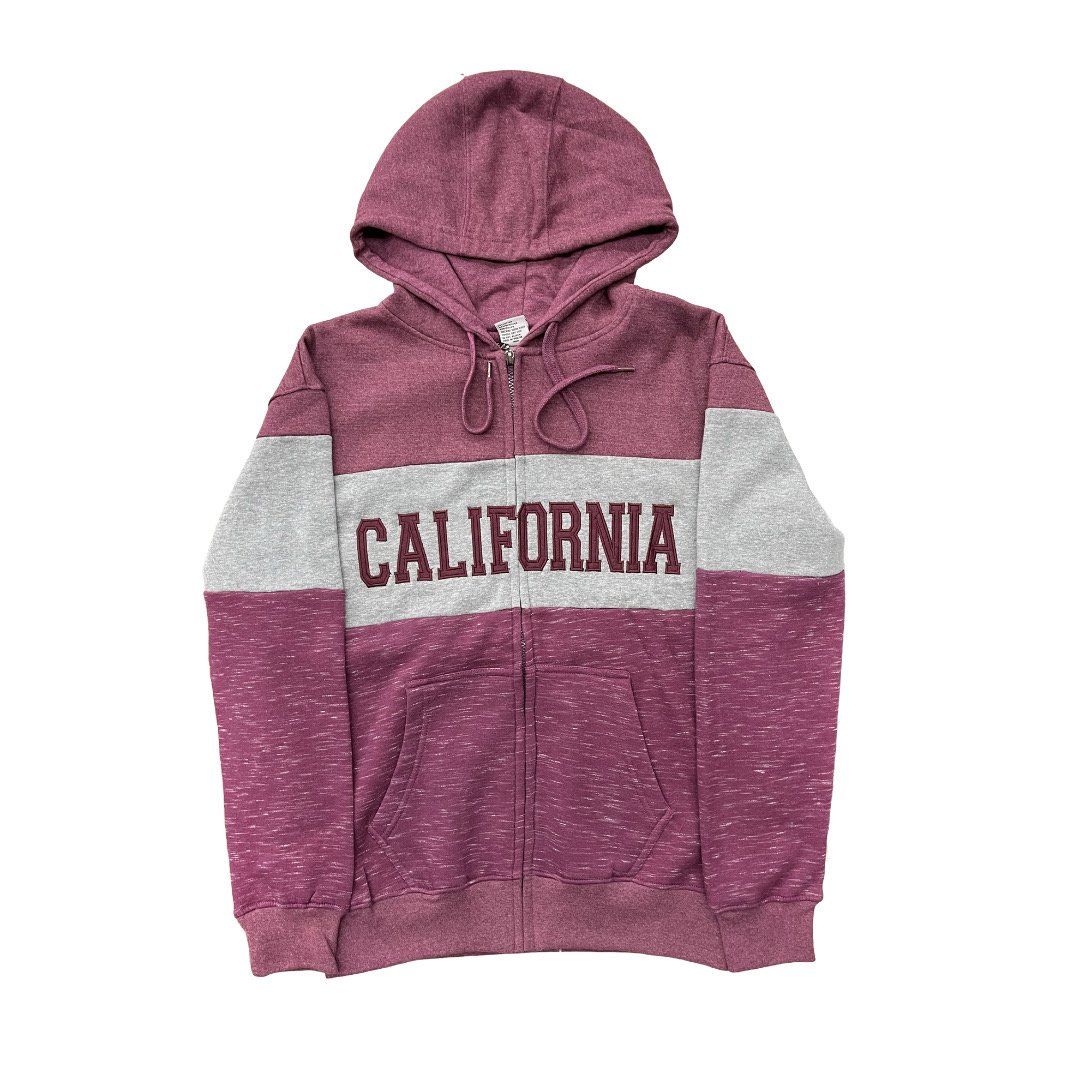 UNISEX PRINTED ZIPPER HODIE STYLE FF, Color: MAROON/LT GREY/SLUB MARRON, Size: S