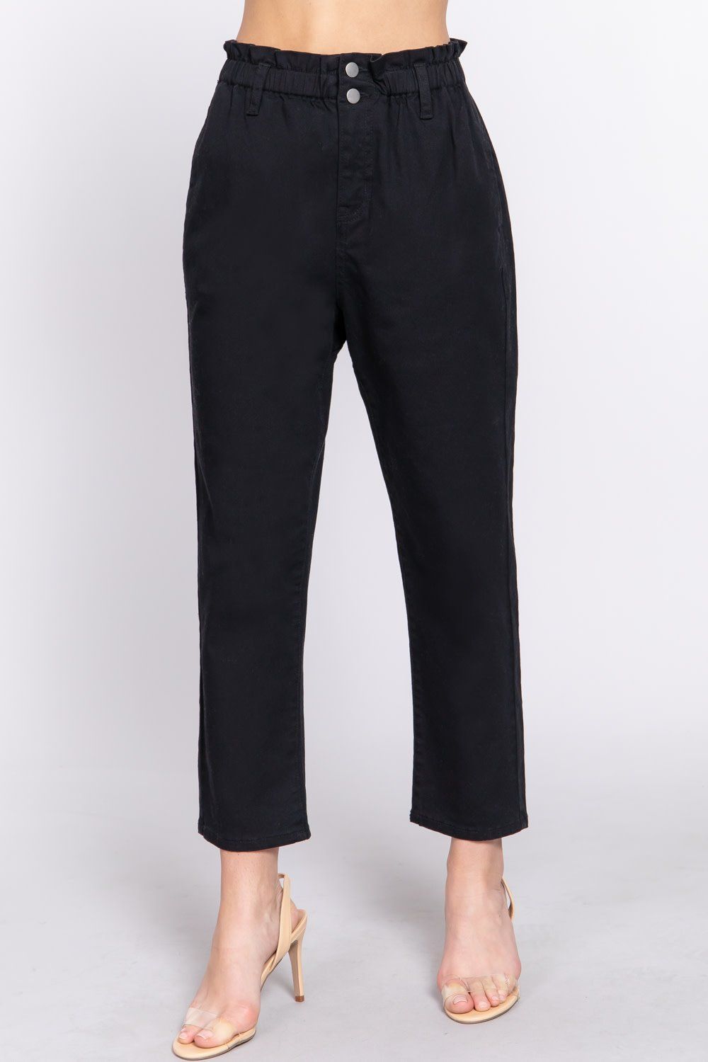 Active USA - Paper Bag Stretch Cotton Twill Pants - P13453, Color: BLACK, Size: S