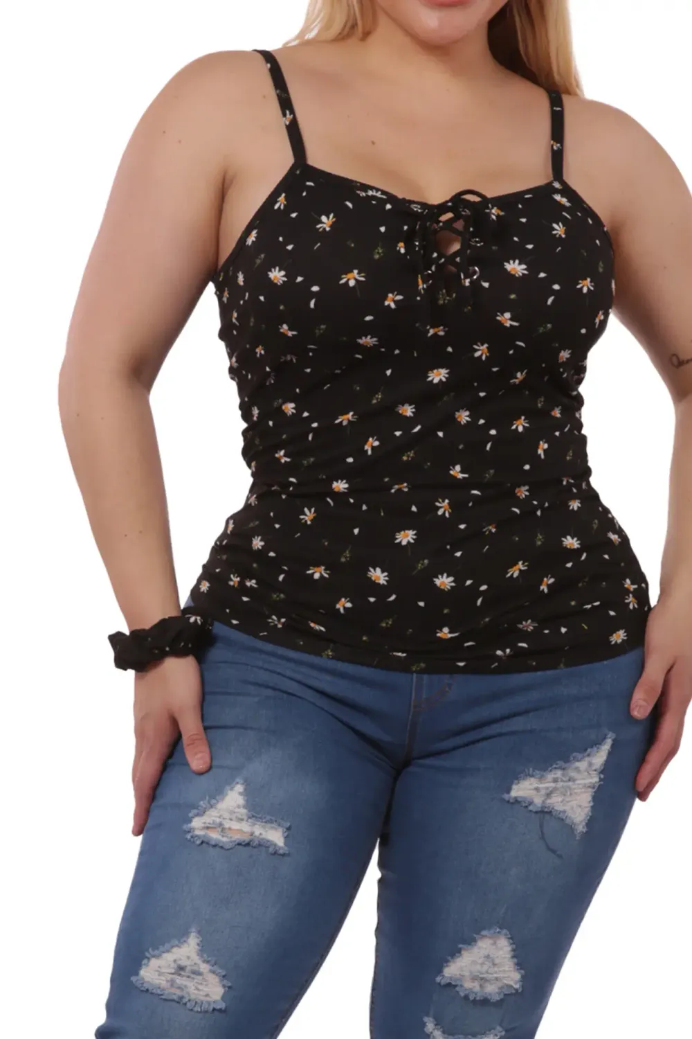  WOMENS PLUS SIZE LACE -UP TANK RIBBED TOP-XSS74G, Color: 5050, Size: 1X