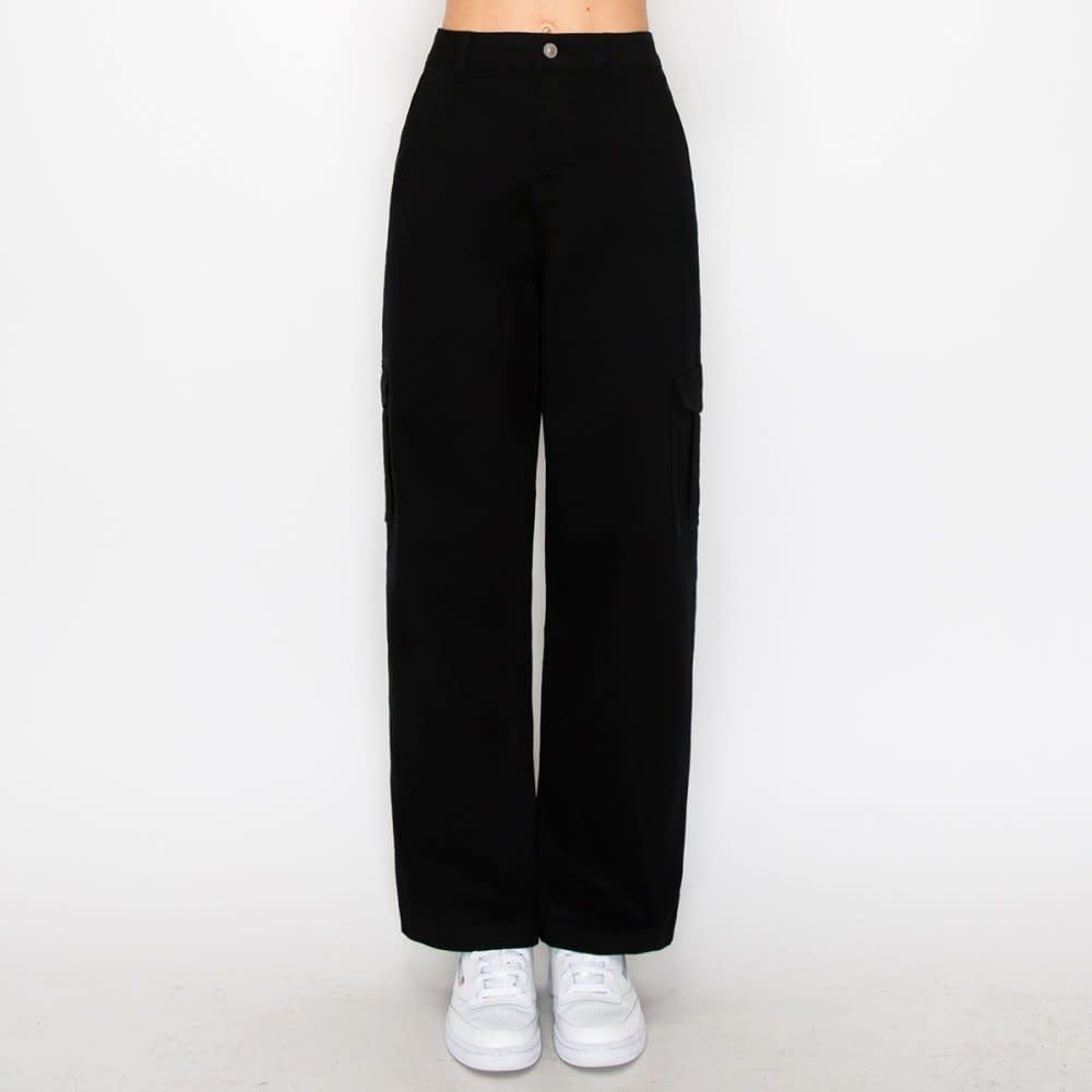 Wax Jean - Women&#39;s Twill Wide Leg Cargo Pants - 90339, Color: BLACK, Size: 1