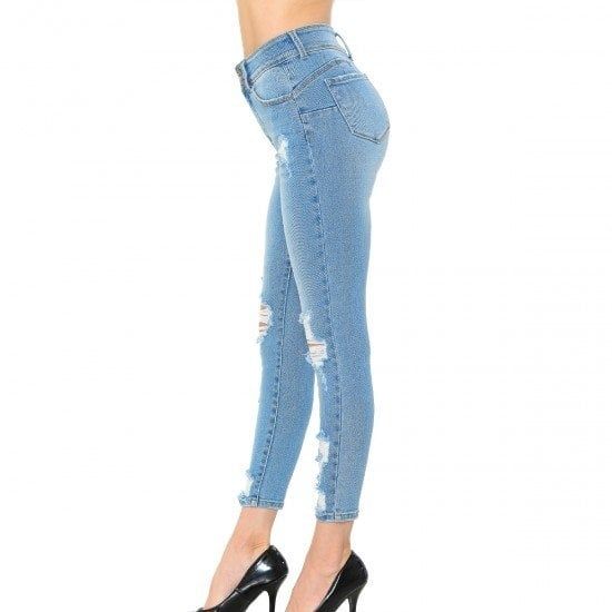 Women Ripped Wax Jeans 90217, Color: LIGHT, Size: 1