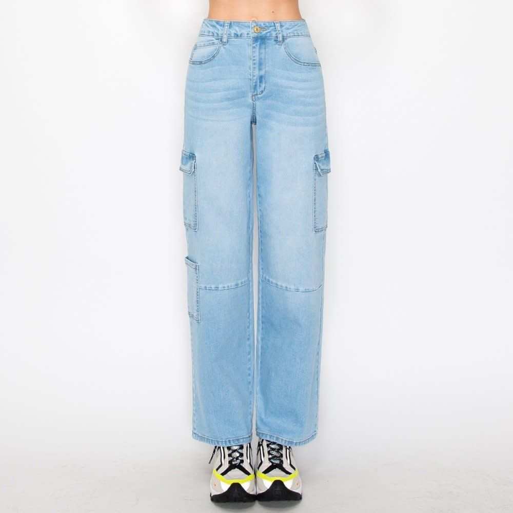 Wax Jean - Women&#39;s Cargot Pocket Jean with Knee Cutline - 90336, Color: LIGHT, Size: 1