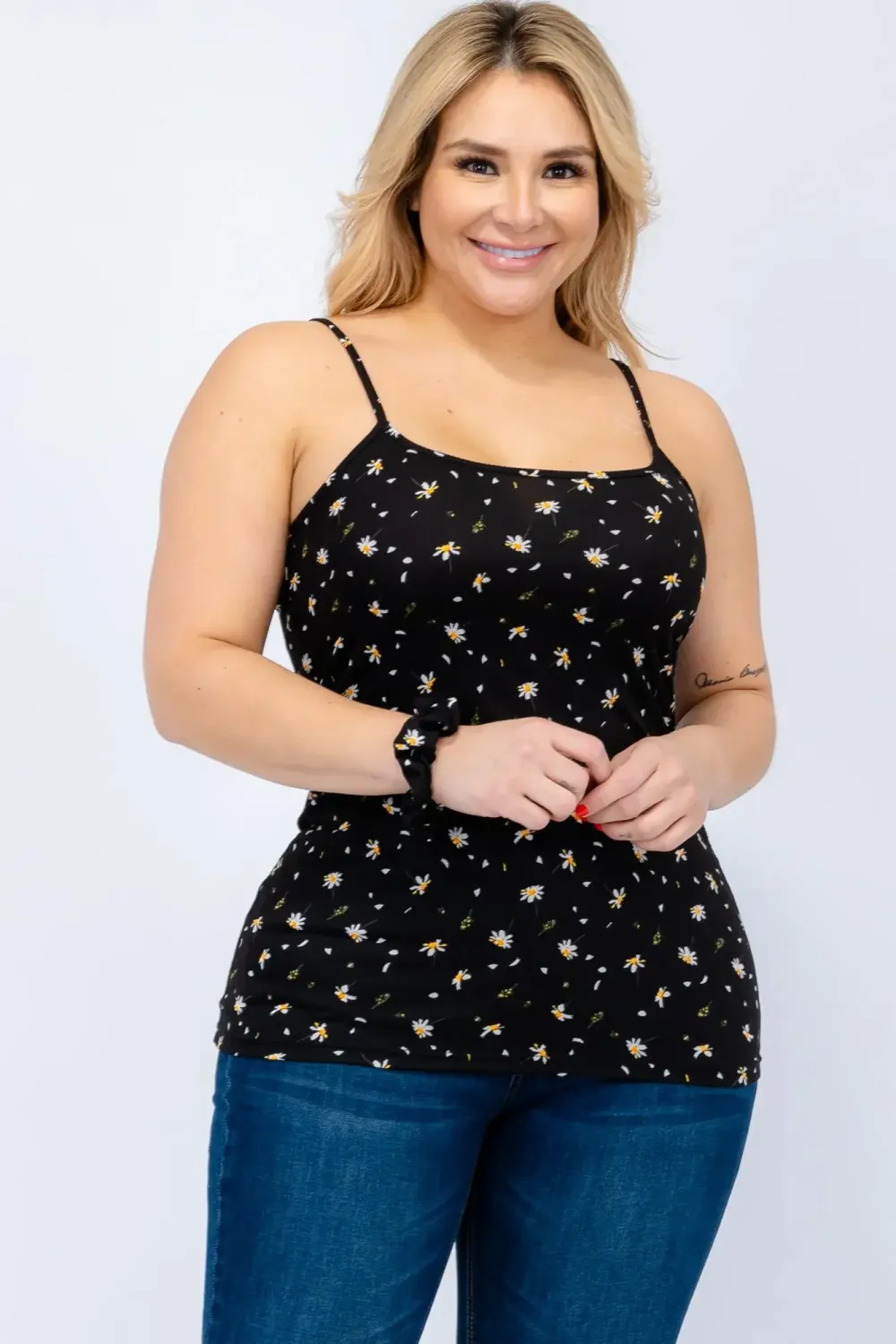 WOMEN PLUS SPAGHETTI TRAP TANK TOP-XTT11G, Color: 5050, Size: 1X