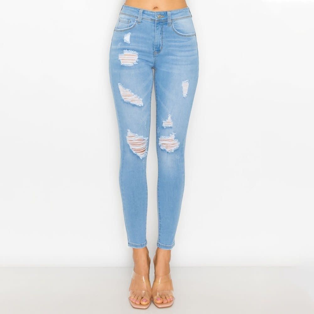 Wax Jeans - Women’s Push-up Destructed Basic Skinny Jean - 90240, Color: LIGHT, Size: 1