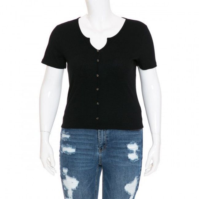 Women Ambiance Plus Size Notch  Slub Top - 73678XL, Color: Black, Size: 1X