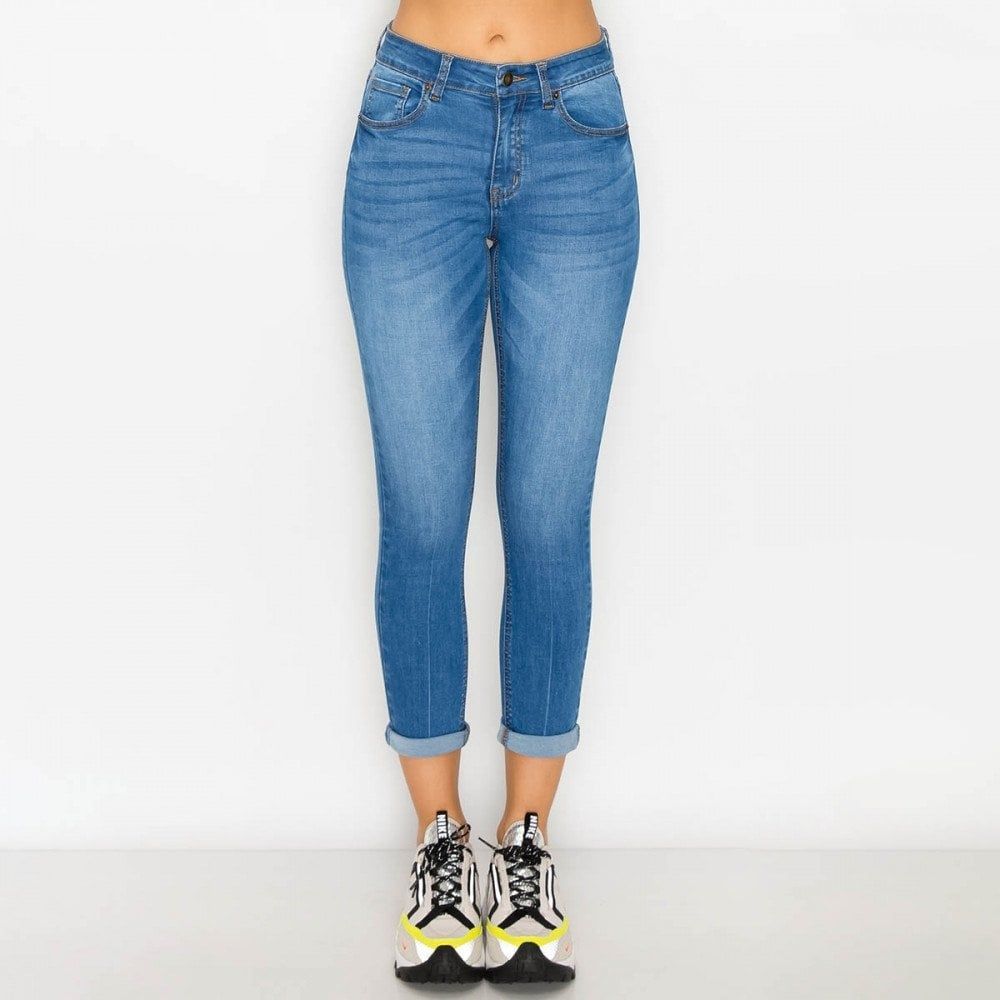 Wax Jean - Repreve Sustainable Rolled Cuff Capri - 90239, Color: MEDIUM, Size: 1