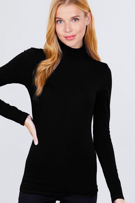 Active USA -Turtle Neck Cotton Jersey - T11901, Color: BLACK, Size: S