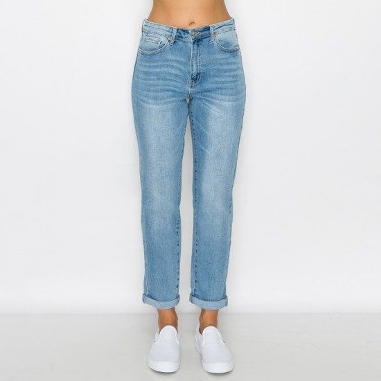 Wax Jeans - Basic Mom Jean Rolled Cuff Jean - 90251, Color: LIGHT, Size: 1
