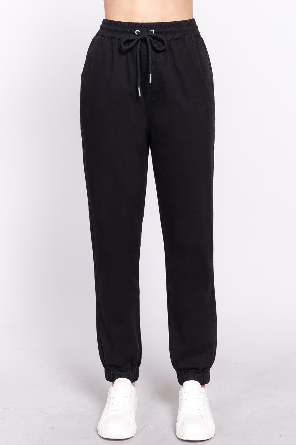 Active USA - Stretch Cotton Twill Jogger Pants - P13562, Color: BLACK, Size: S