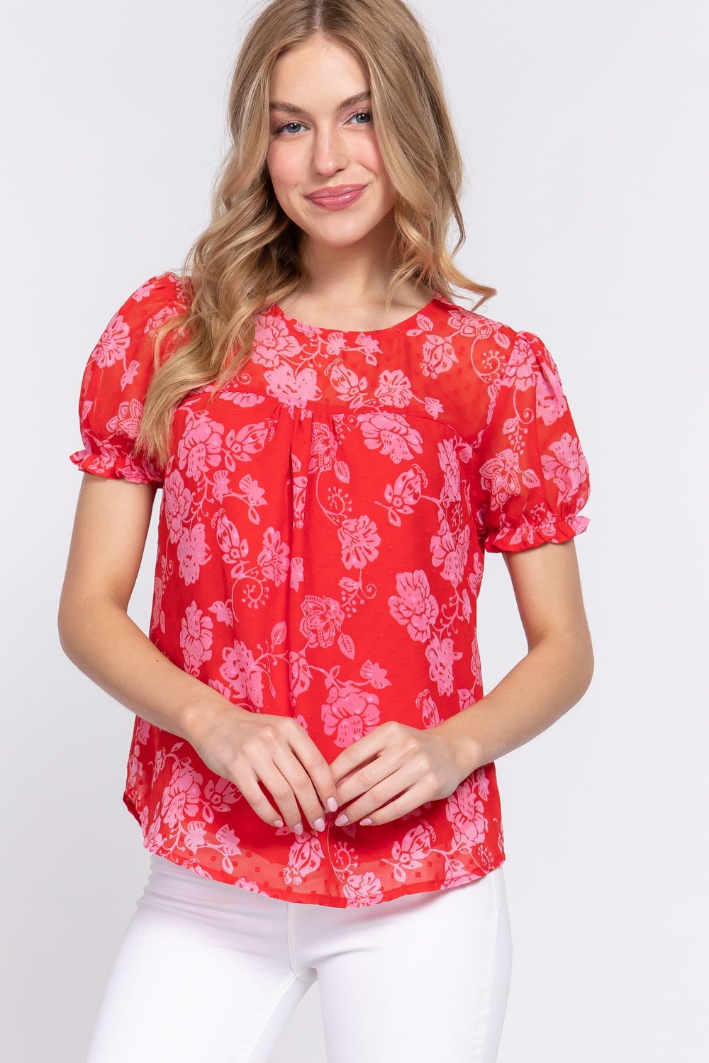 Active USA - Women’s Short Sleeve Round Neck Printed Top - T13496