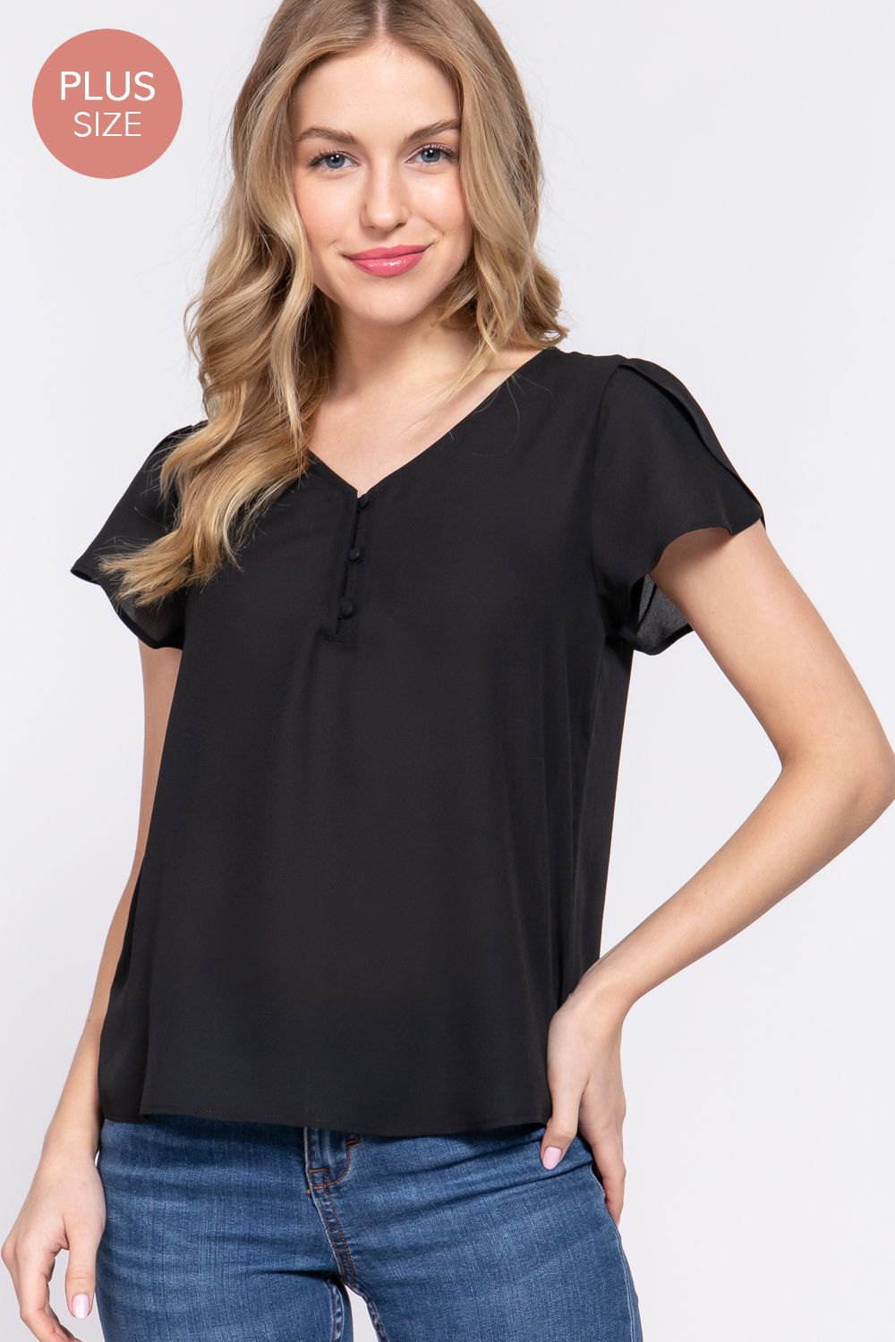 Active USA - Women’s Plus Size Tulip Sleeve Blouse - T73433