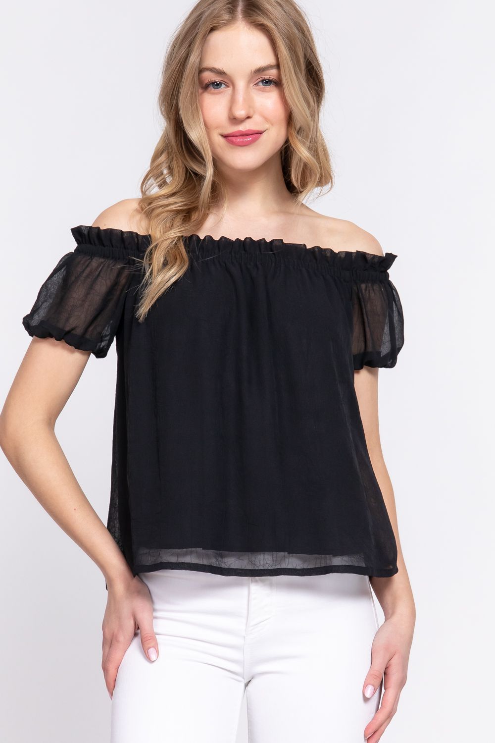 Active Usa OFF SHOULDER WOMEN TOP T13418, Color: BLACK, Size: S