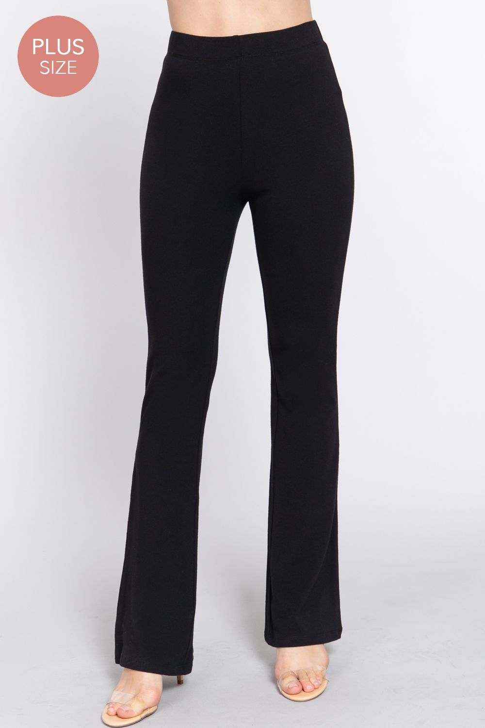 Active USA - Women&#39;s  Plus Size Waist Elastic Slim Flare Yoga Pants - P73392, Color: BLACK, Size: XL