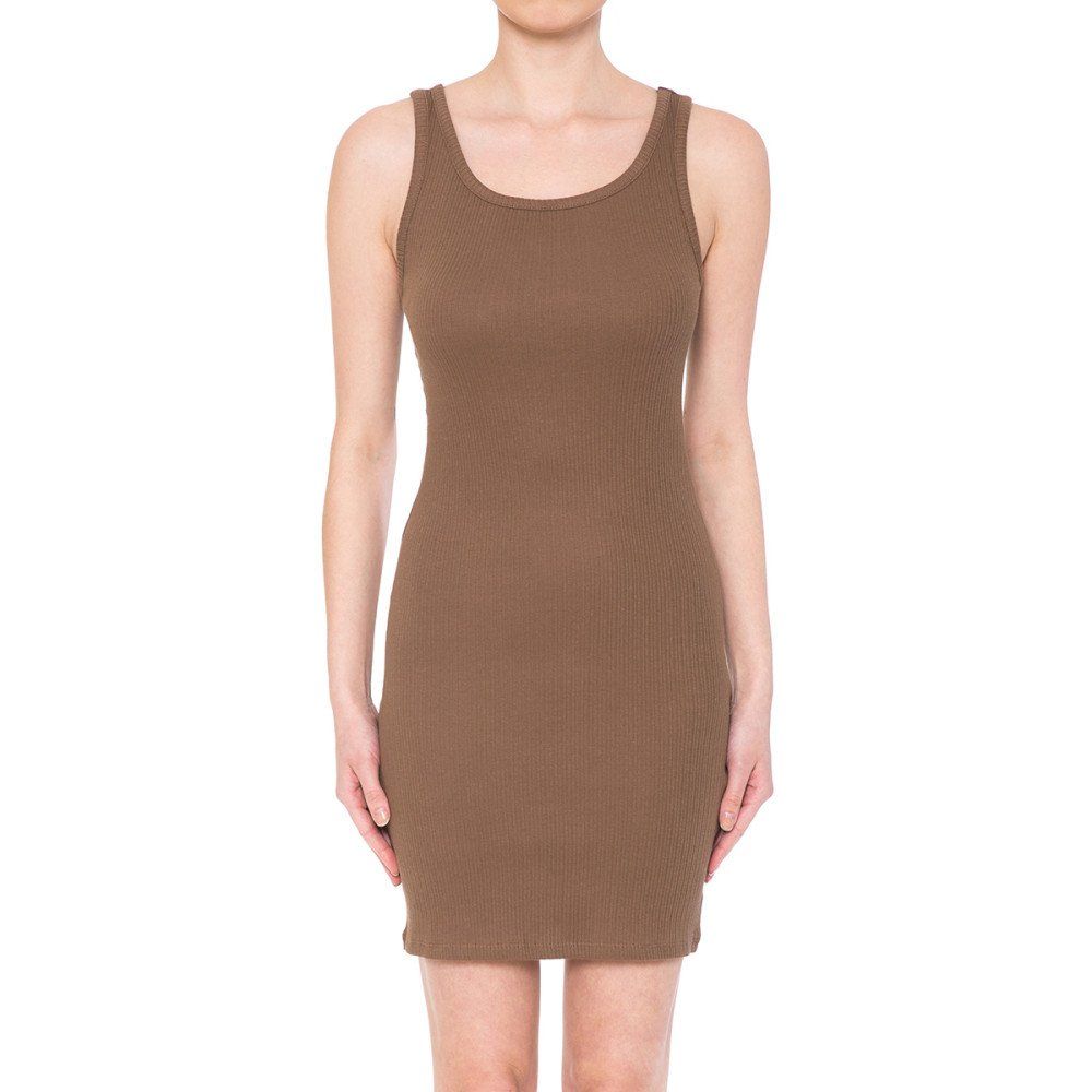 Ambiance - Women&#39;s Round Neck Rib Dress - 72819, Color: BROWN, Size: S